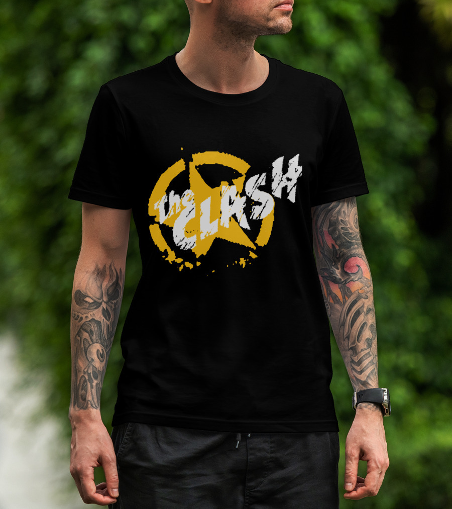 The Clash Star Logo Distressed Style Yellow And White T-Shirt