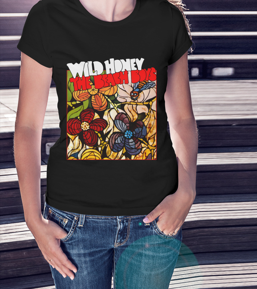 Wild Honey The Beach Boys Flowers And Bee Stained Glass Style T-Shirt