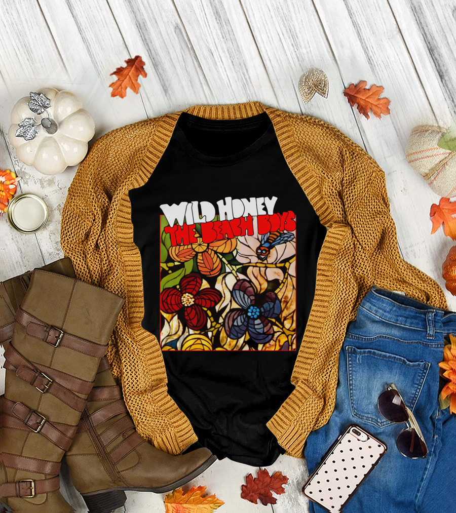 Wild Honey The Beach Boys Flowers And Bee Stained Glass Style T-Shirt