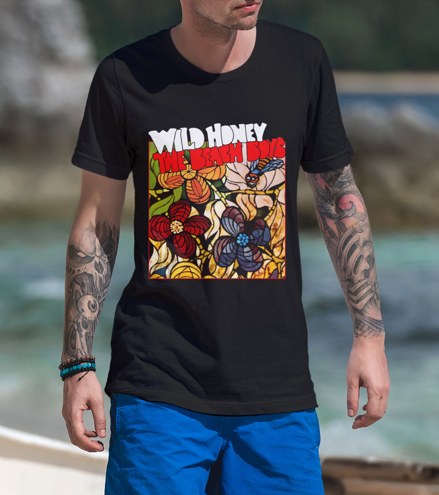 Wild Honey The Beach Boys Flowers And Bee Stained Glass Style T-Shirt