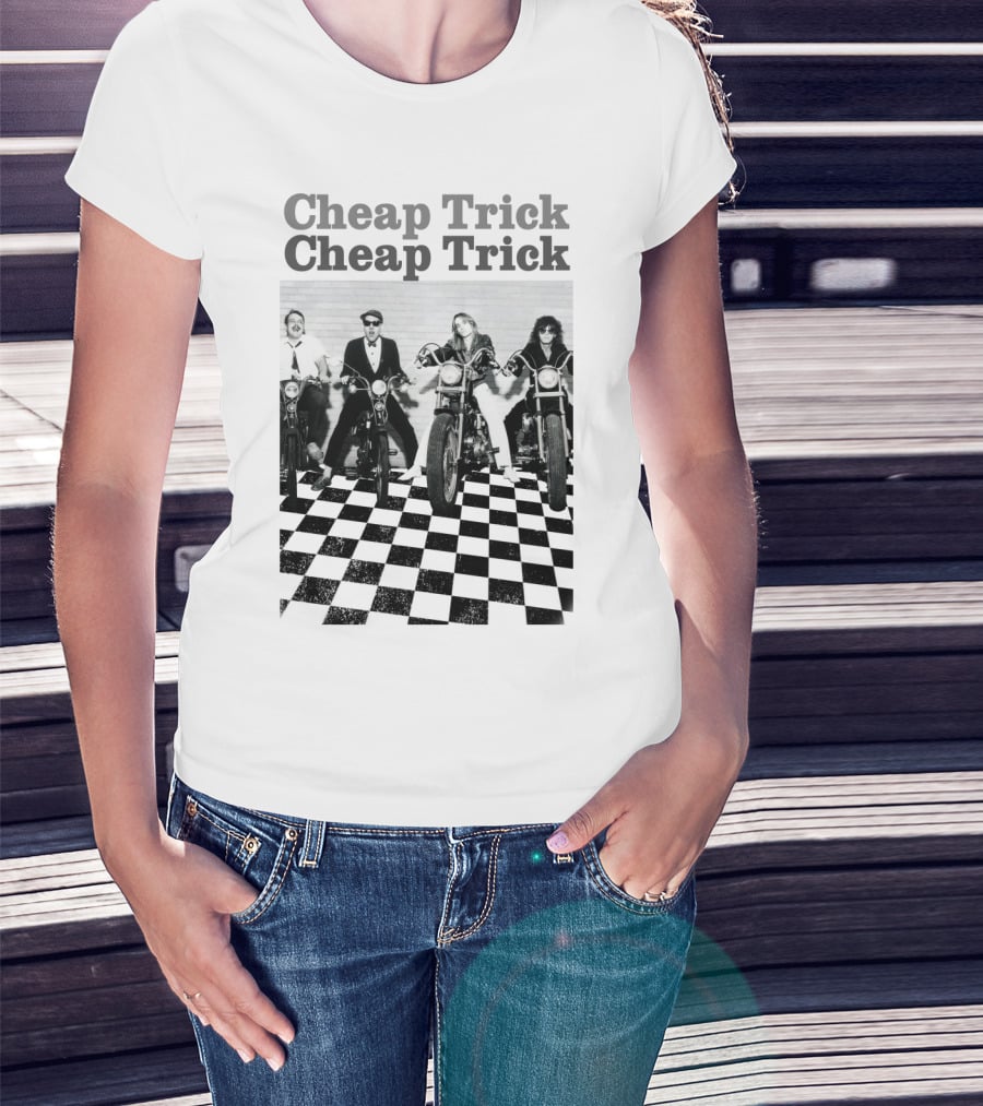 Cheap Trick Band Vintage Motorcycle Checkerboard T-Shirt