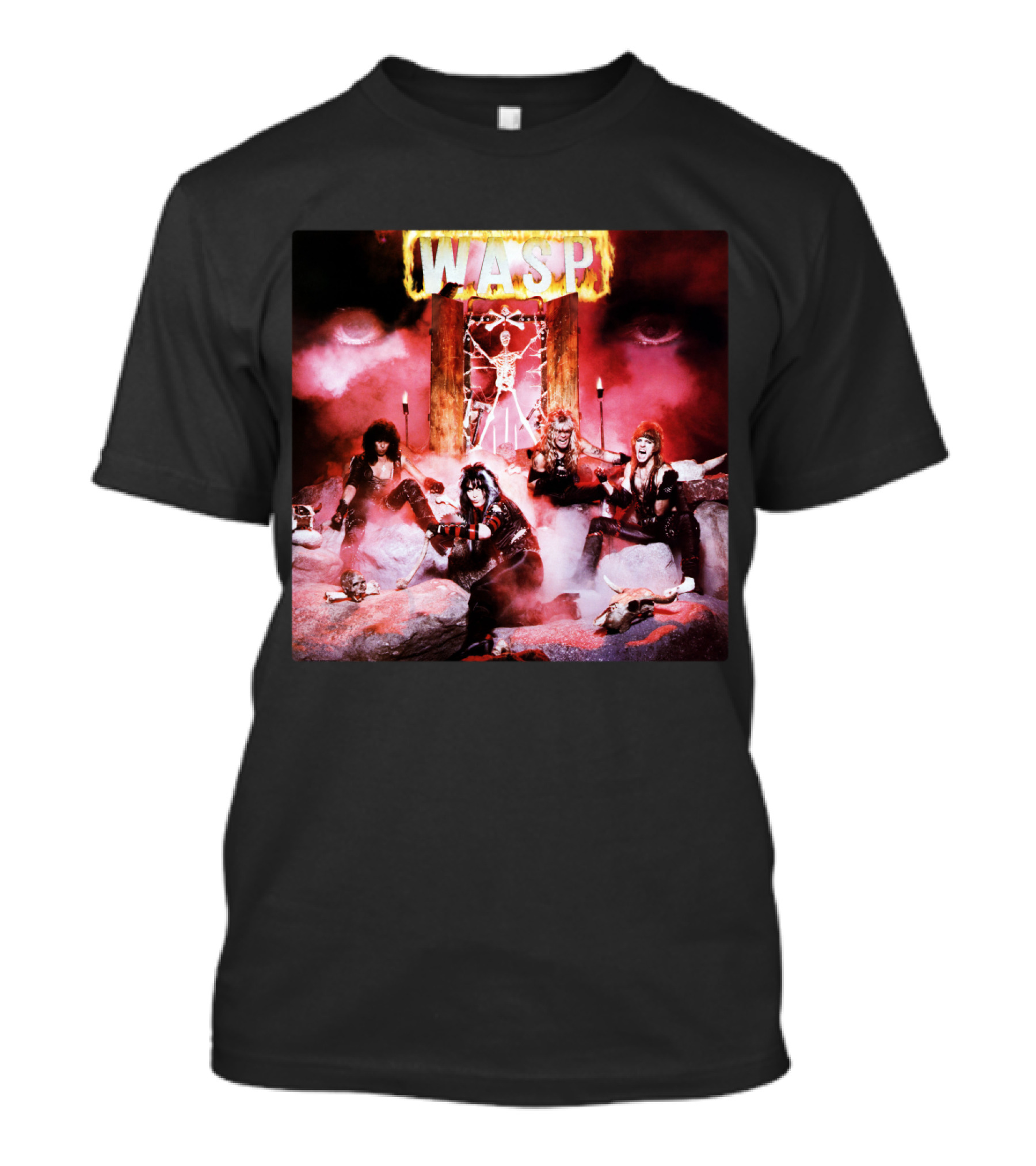 Wasp Burning Cross Skull Imagery Band Poster T-Shirt
