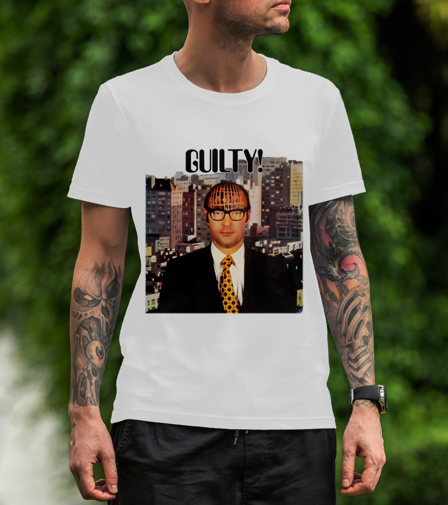 Guilty! Man With Cityscape Cage Head T-Shirt