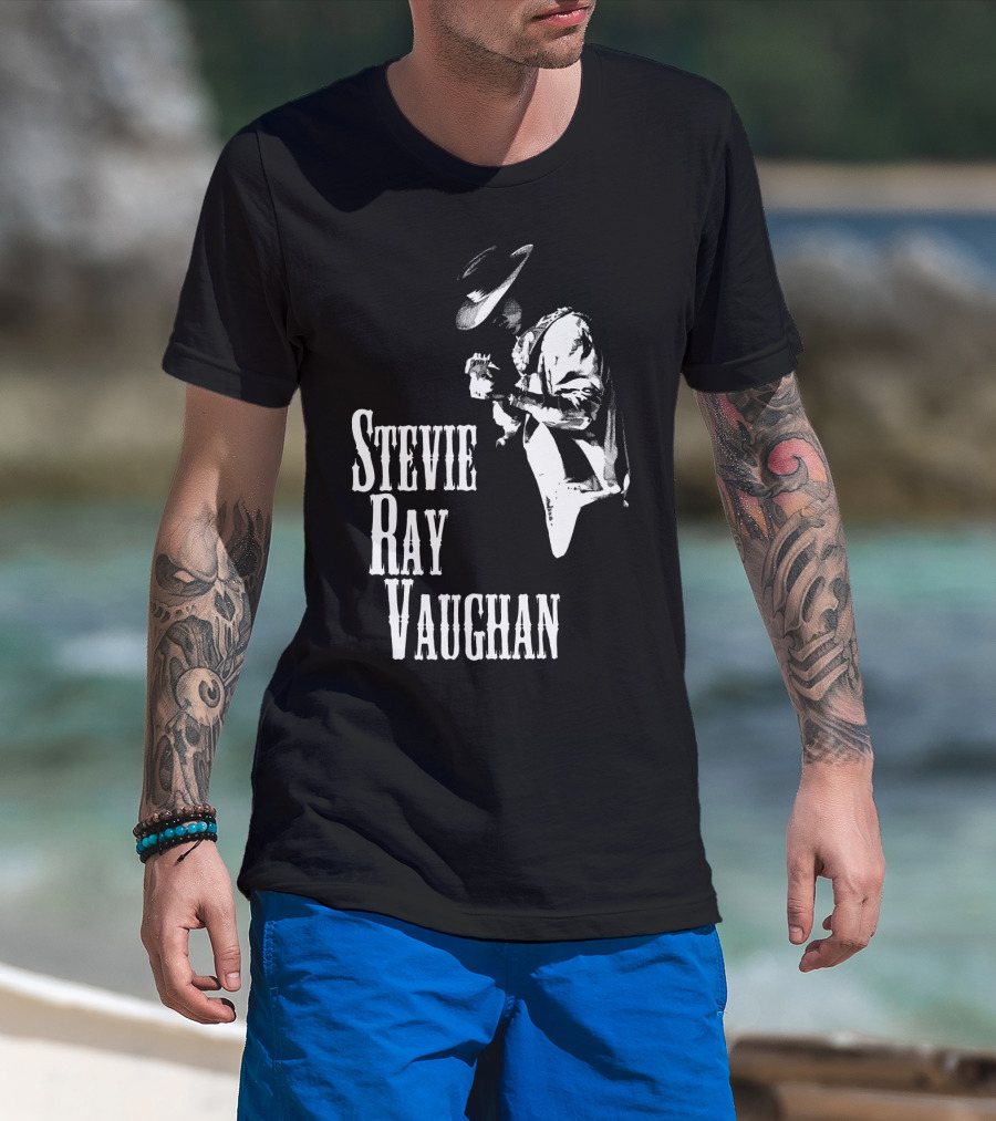 Stevie Ray Vaughan Black And White Silhouette T-Shirt