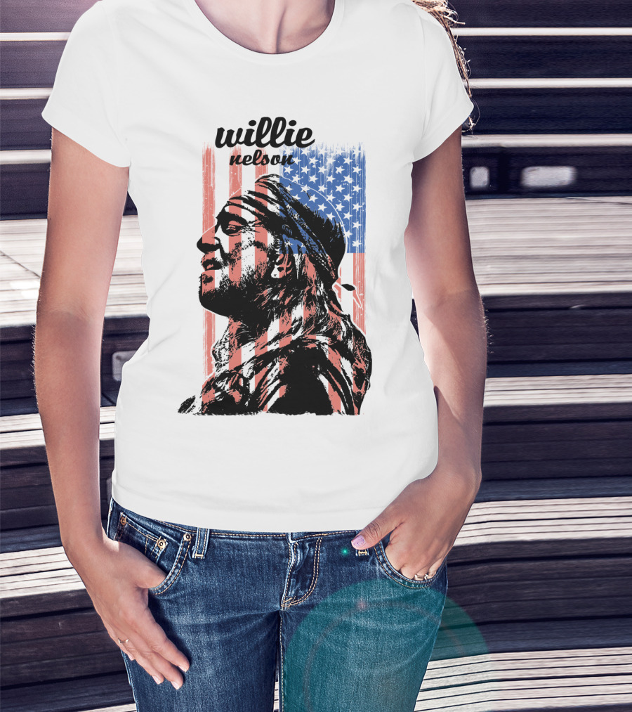 Willie Nelson American Flag Profile T-Shirt