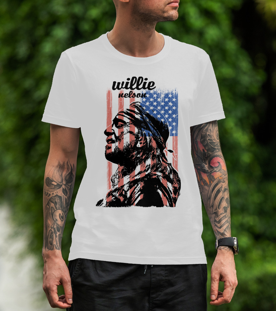Willie Nelson American Flag Profile T-Shirt