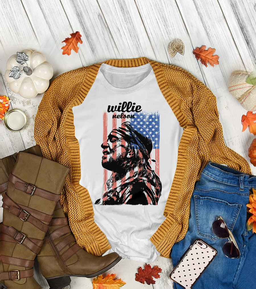 Willie Nelson American Flag Profile T-Shirt