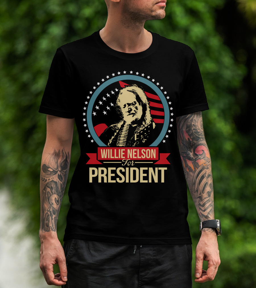 Willie Nelson For President American Flag Stars T-Shirt