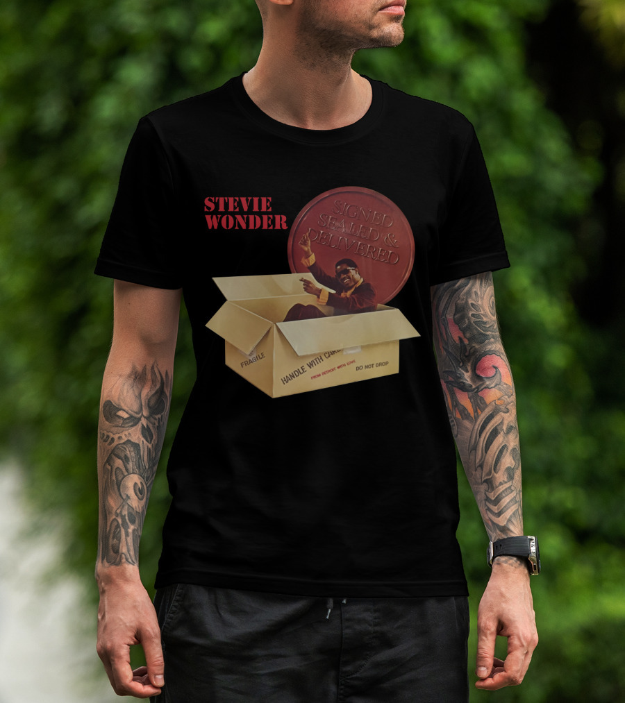 Stevie Wonder Signed Sealed & Delivered Album Cover T-Shirt