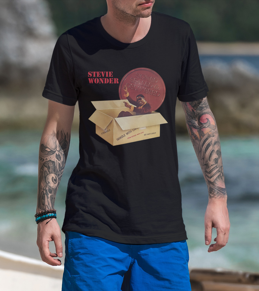 Stevie Wonder Signed Sealed & Delivered Album Cover T-Shirt