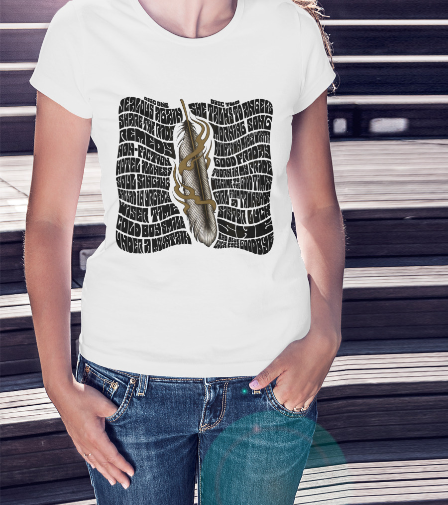 Serious Poetry She Talks To Angels Remedy Cold Roses Feather Artwork T-Shirt