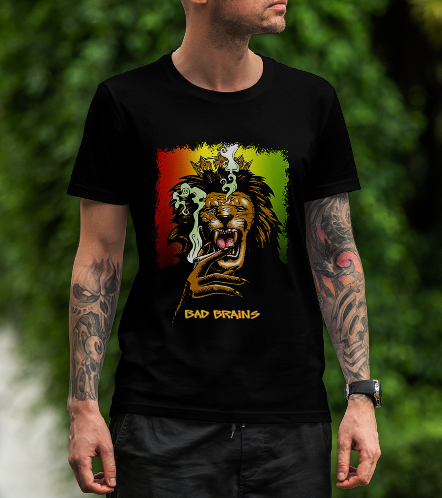 Bad Brains Lion Smoking Regal Crown Rasta Colors T-Shirt
