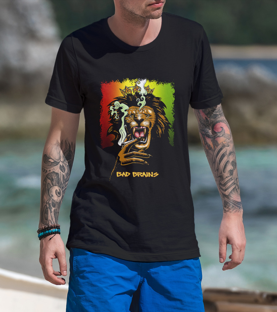 Bad Brains Lion Smoking Regal Crown Rasta Colors T-Shirt