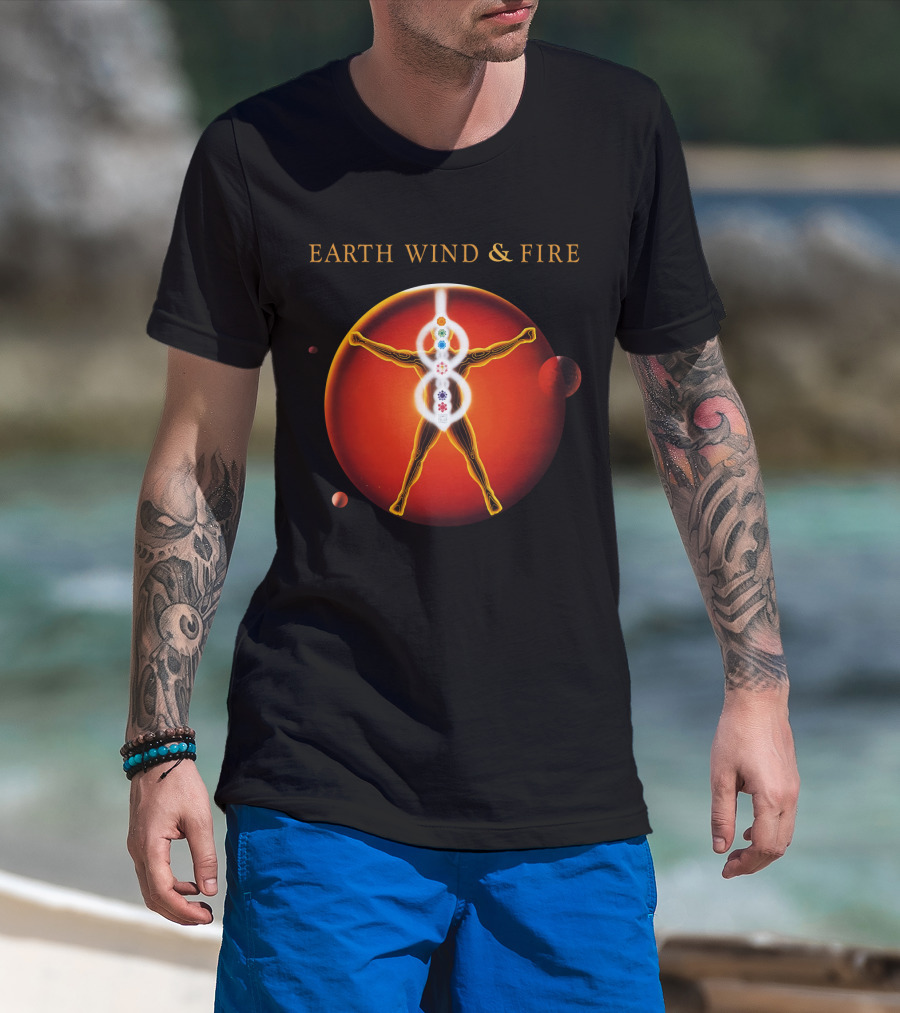 Earth Wind & Fire Ewf Human Chakra On Planet Red T-Shirt
