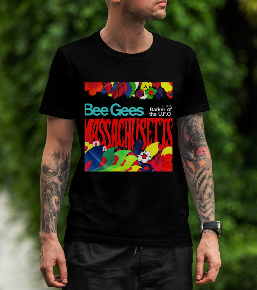 Bee Gees Massachusetts Barker Of The U.f.o. Floral Psychedelic Theme T-Shirt