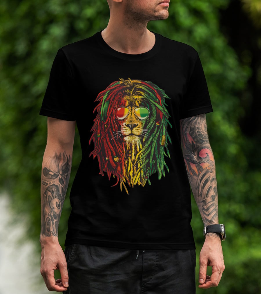 Lion With Rasta Colors And Sunglasses T-Shirt