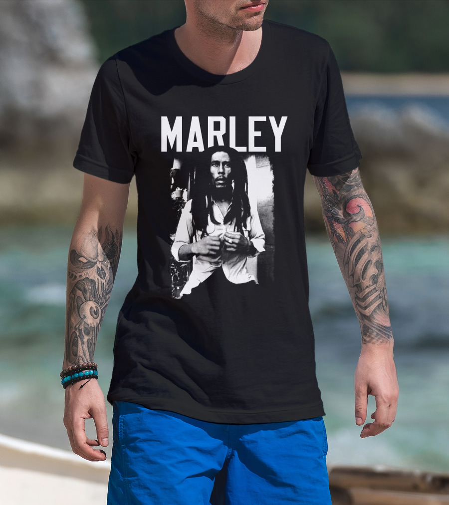 Marley Reggae Legend Iconic Portrait Black And White T-Shirt