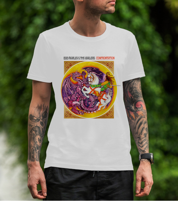 Bob Marley And The Wailers Confrontation Album Cover Dragon And Knight T-Shirt