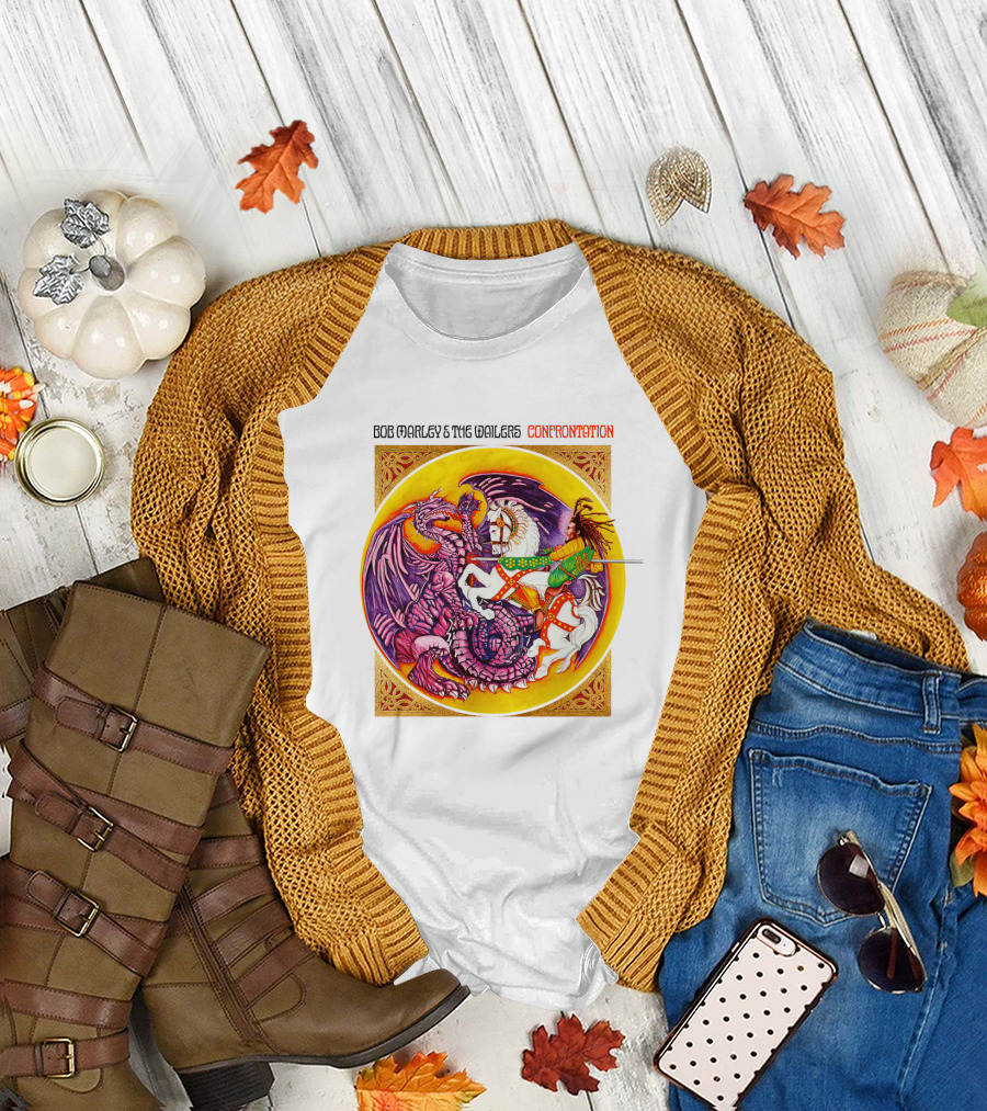 Bob Marley and The Wailers Confrontation Album Cover Dragon and Knight T-Shirt