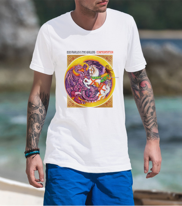 Bob Marley And The Wailers Confrontation Album Cover Dragon And Knight T-Shirt
