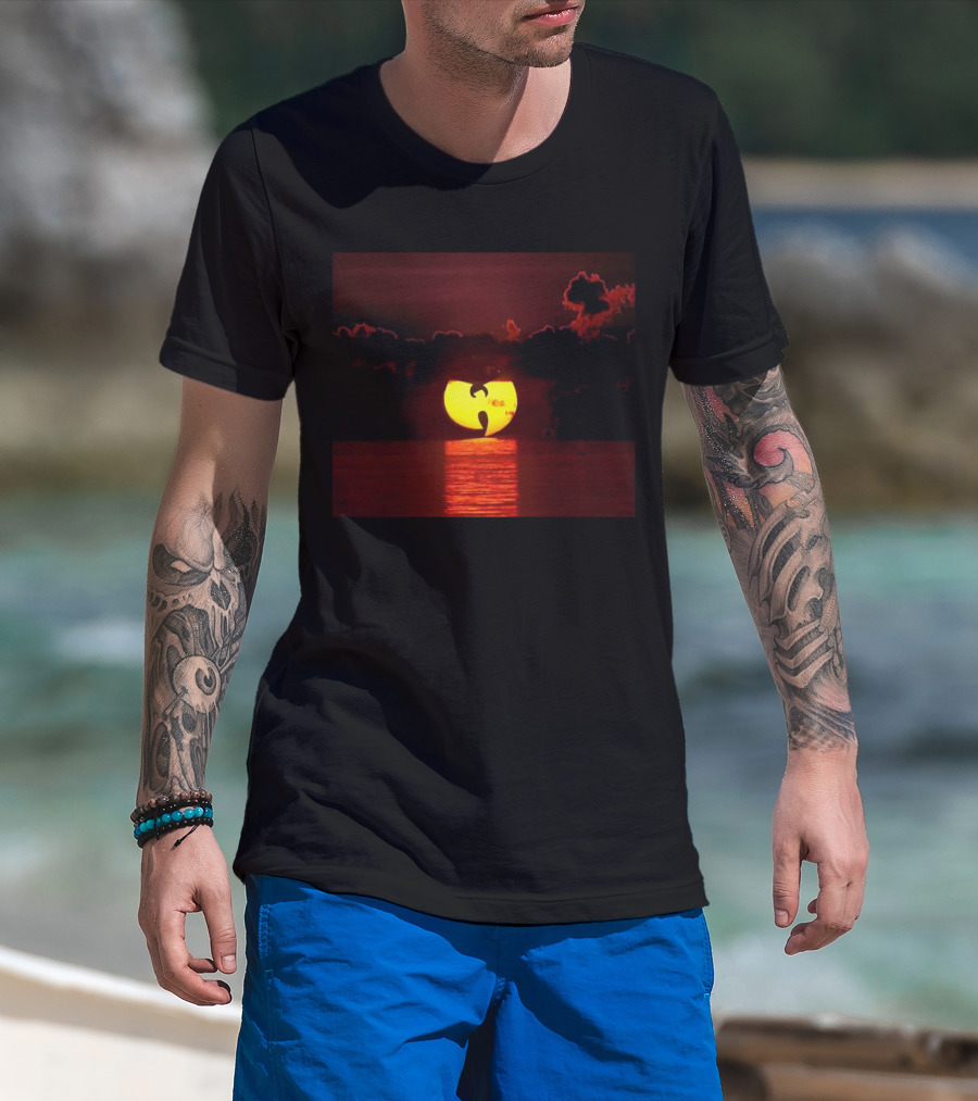 Wtc Sunset Reflection With Wu-Tang Clan Logo Silhouette Over Water T-Shirt