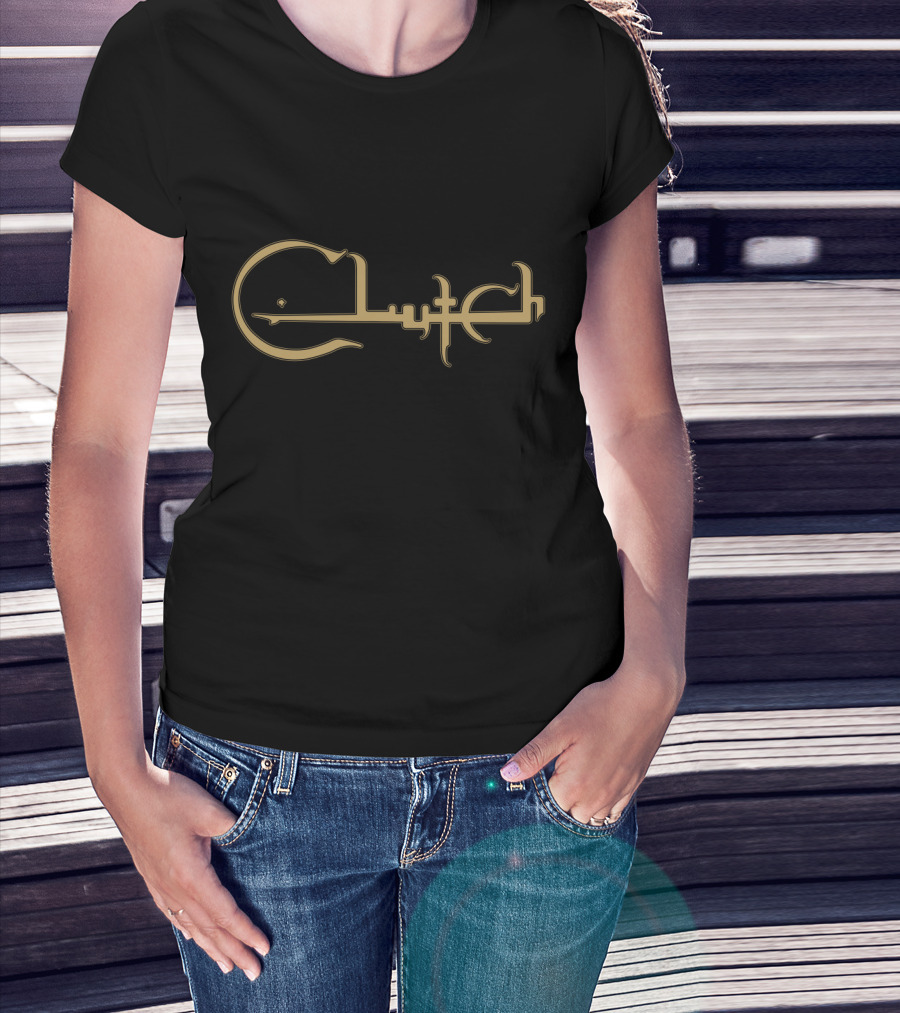 Clutch Logo Design With Guitar Motif T-Shirt