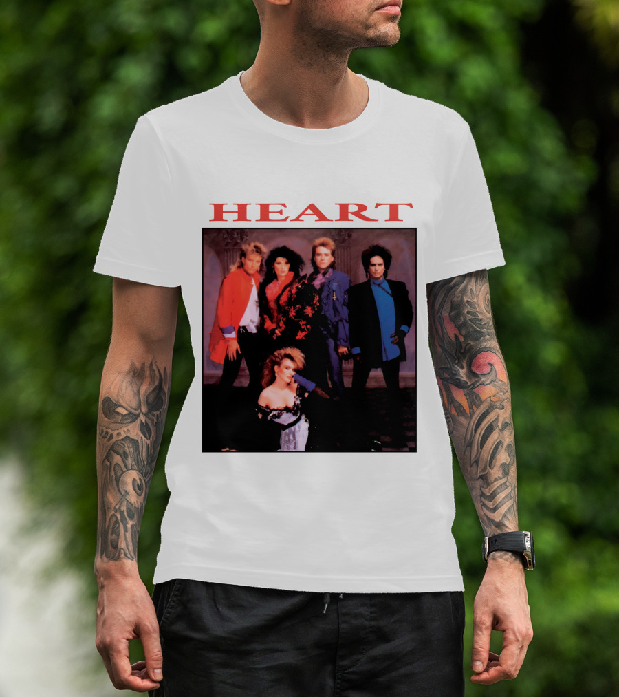 Heart Band Group Photo With Bold Red T-Shirt