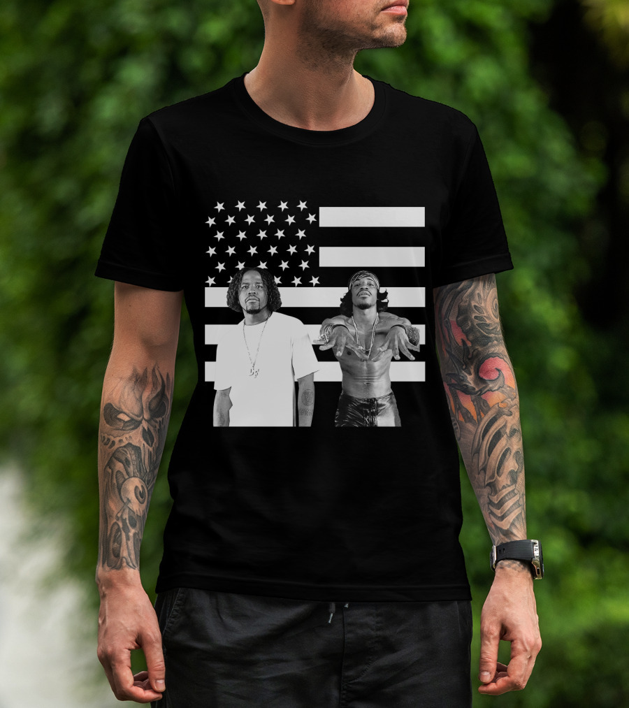Outkast American Flag Style Black And White Duo T-Shirt