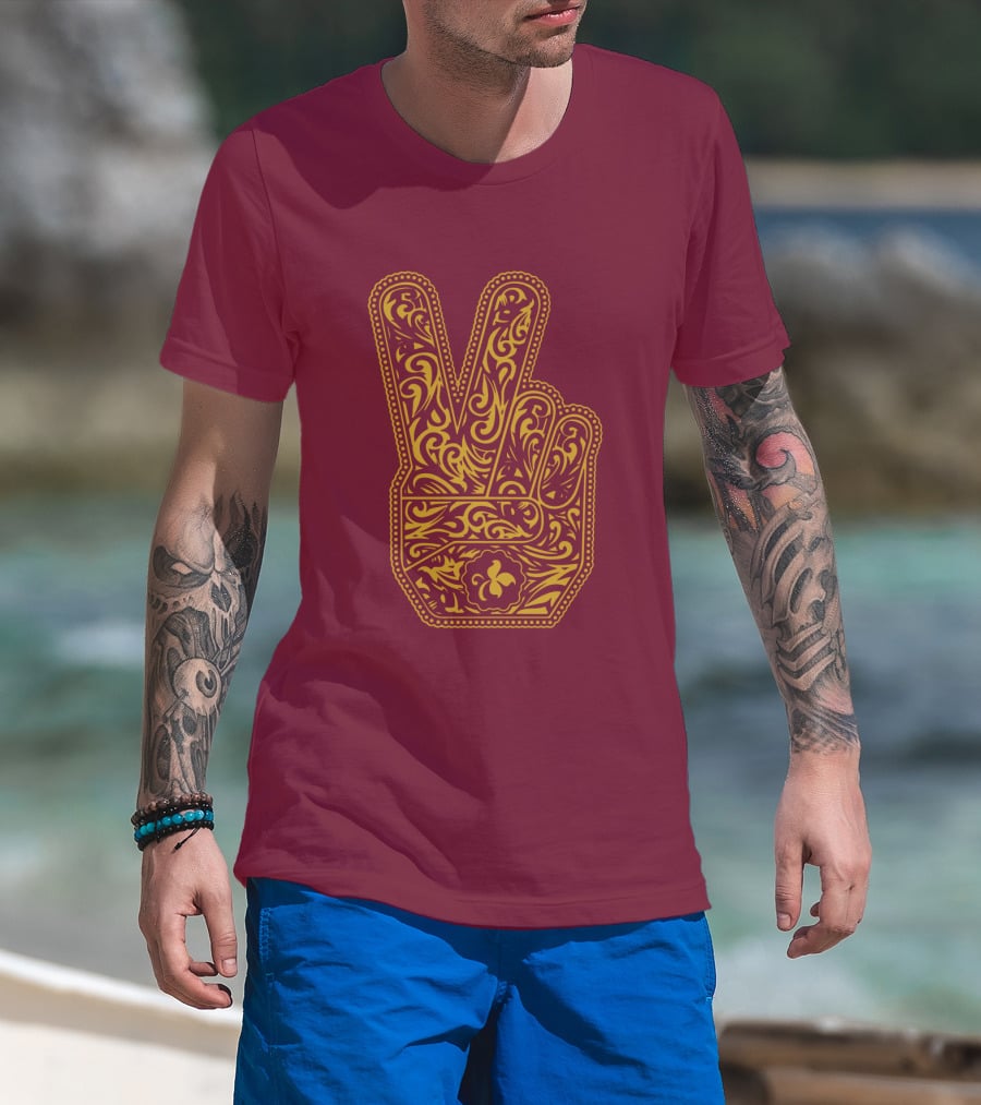 Stp Peace Hand Vintage Ornate Fleur-De-Lis T-Shirt