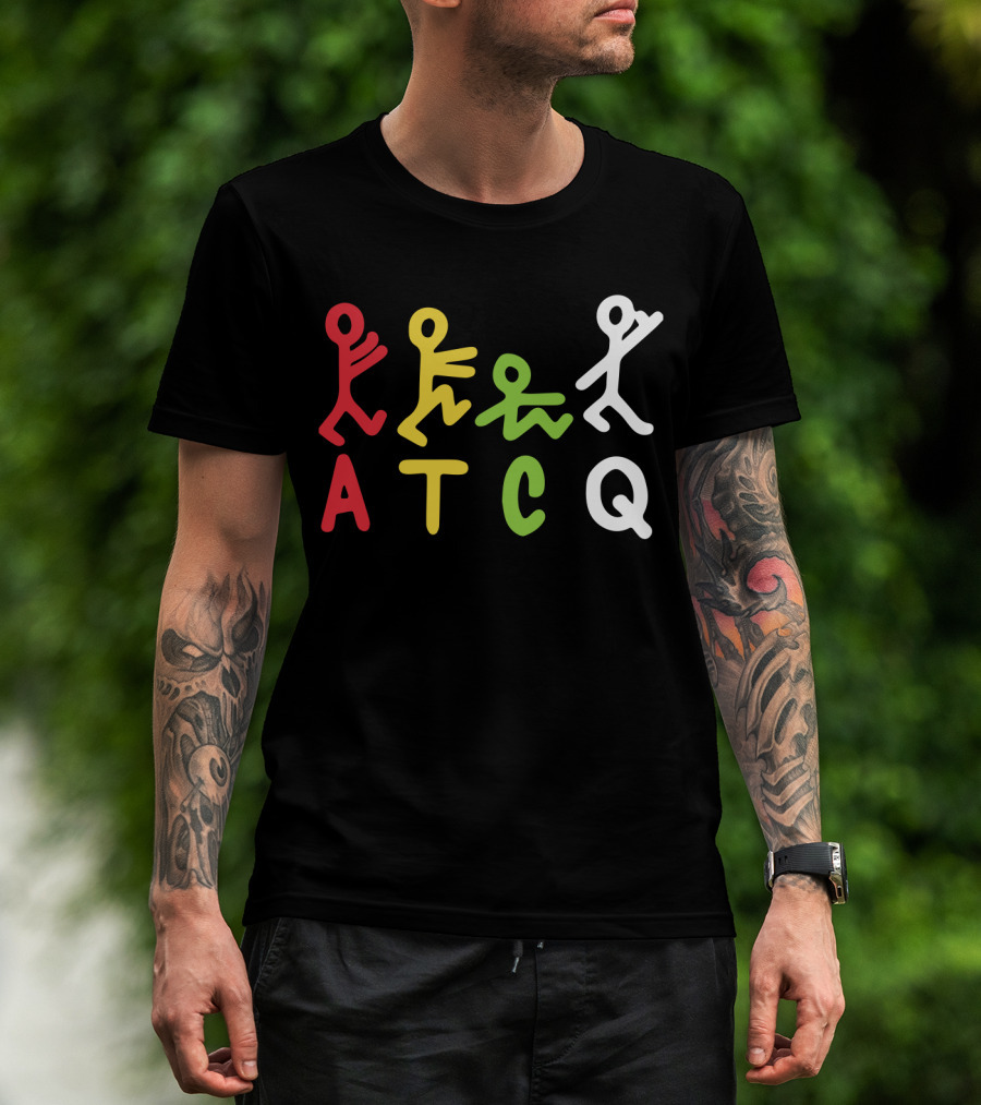 Atcq Abstract Stick Figures Red Yellow Green White T-Shirt