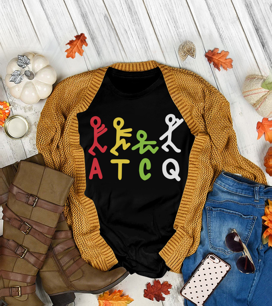 Atcq Abstract Stick Figures Red Yellow Green White T-Shirt