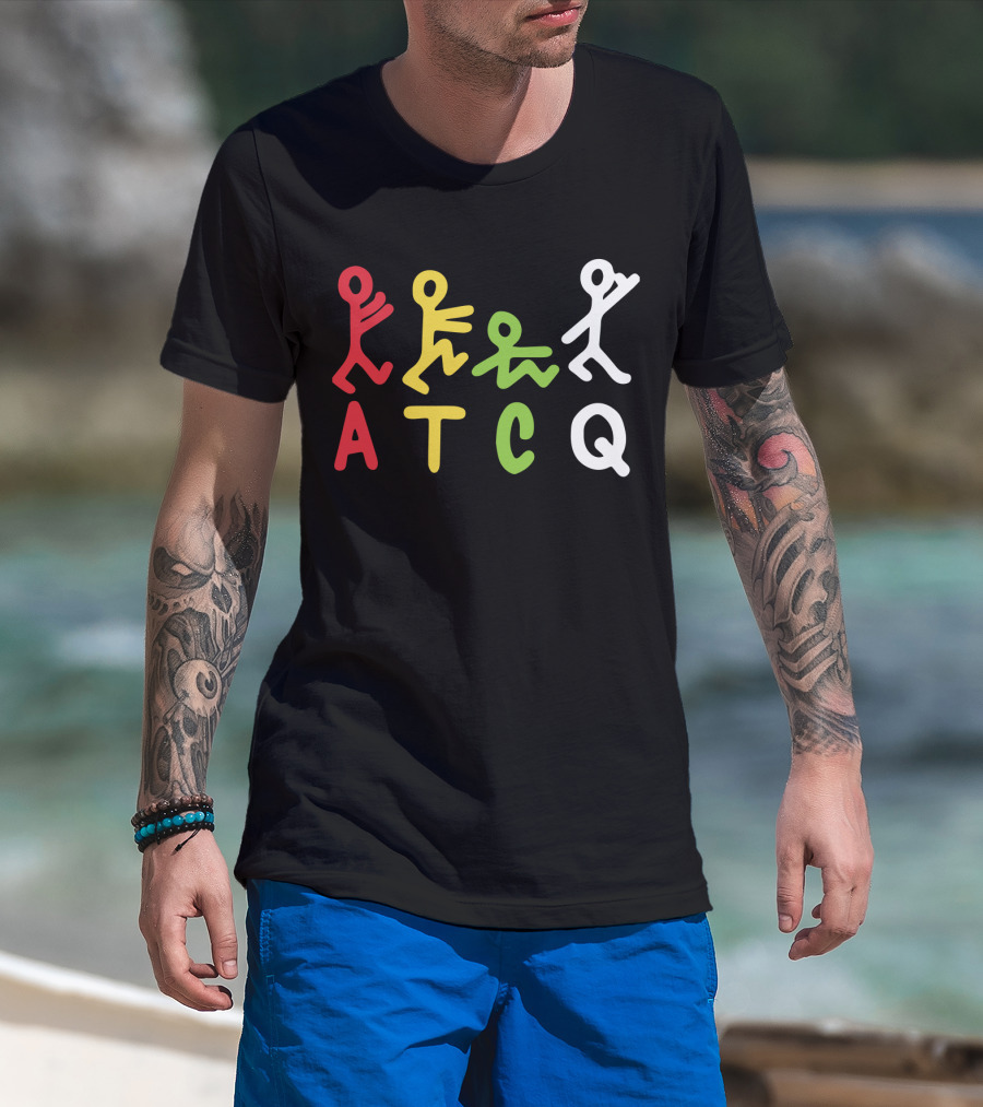 Atcq Abstract Stick Figures Red Yellow Green White T-Shirt
