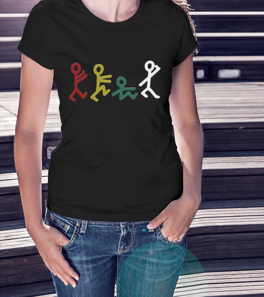 Atcq Stick Figures Red Green Yellow White T-Shirt