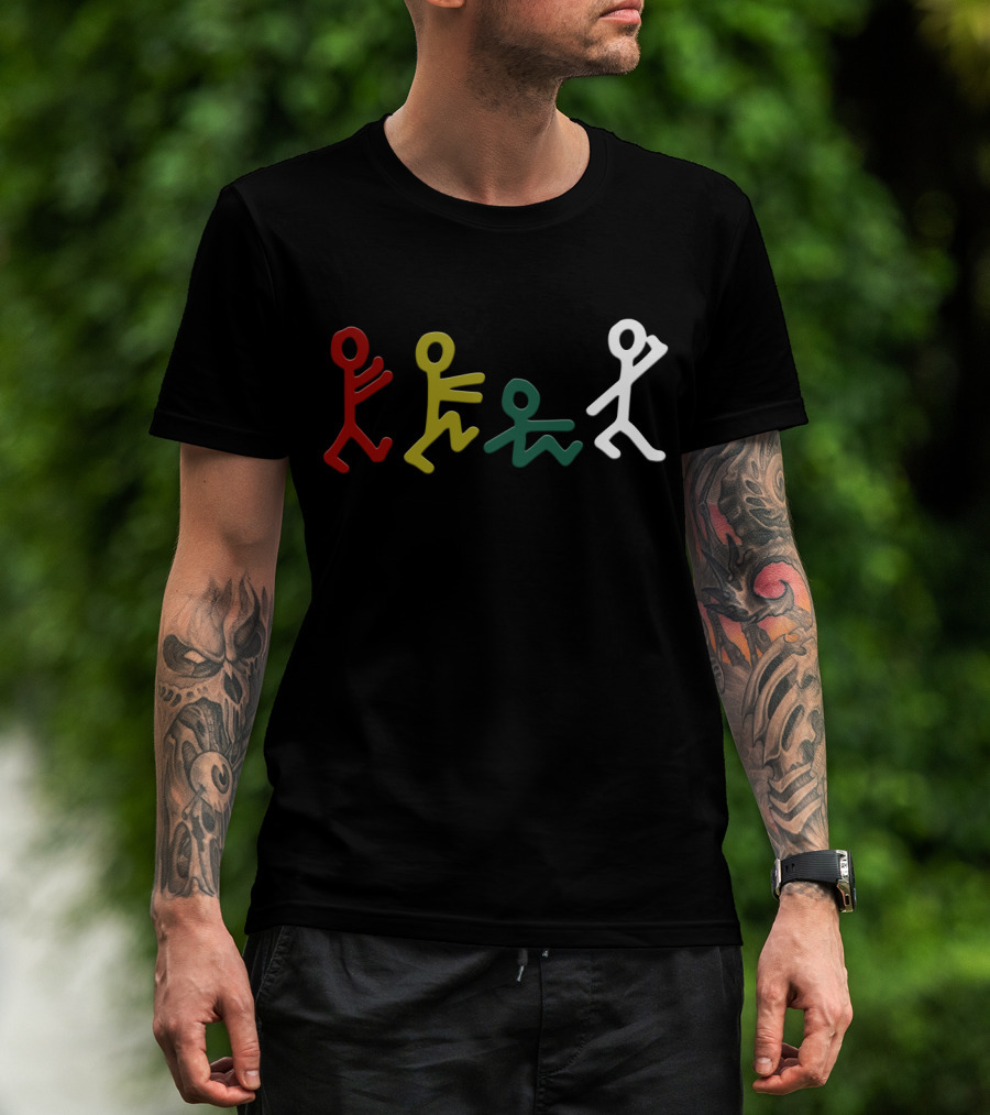 Atcq Stick Figures Red Green Yellow White T-Shirt