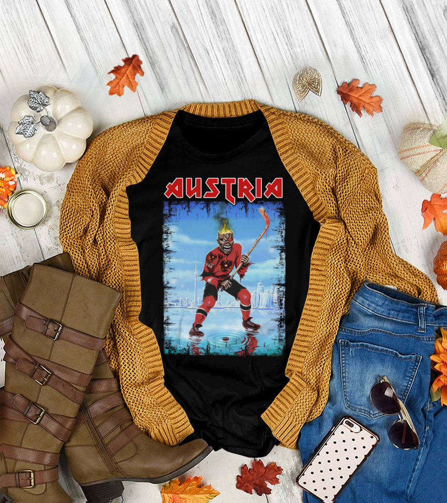 Austria Ice Hockey Burning Skull Fantasy Cityscape 666 Jersey T-Shirt