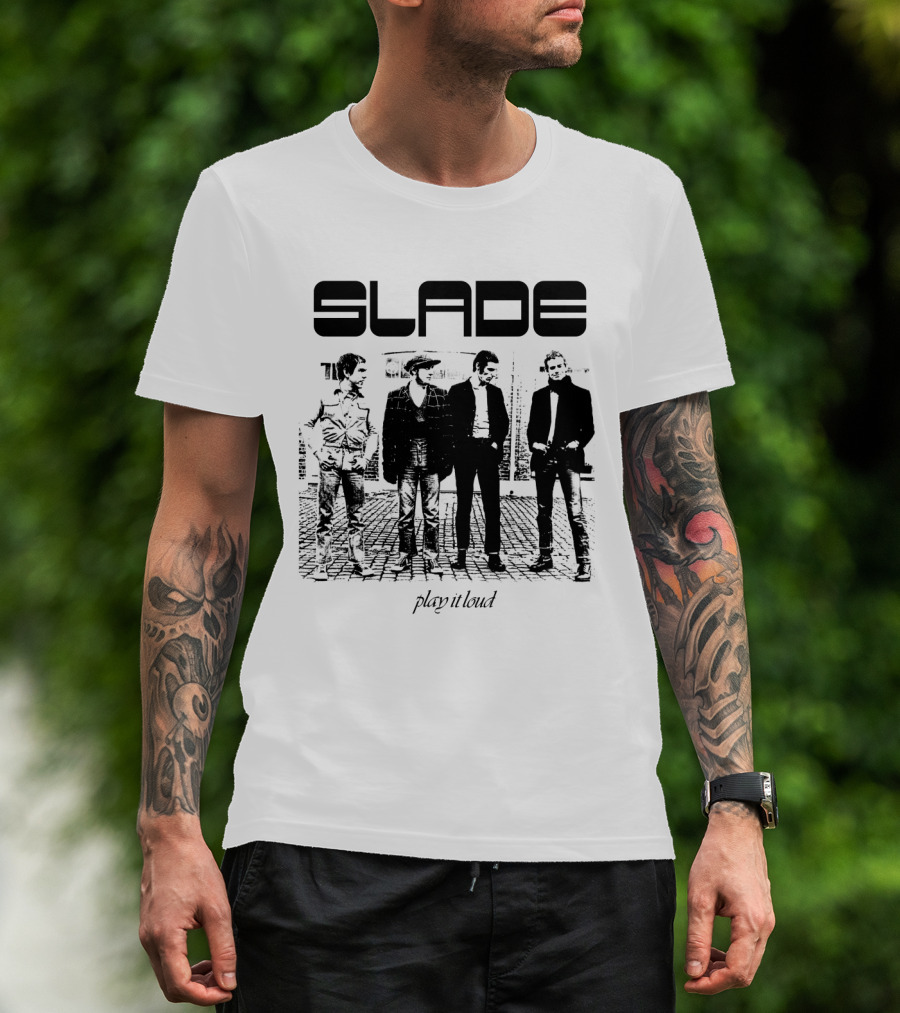 Slade Play It Loud Band Members Black And White Group Photo T-Shirt