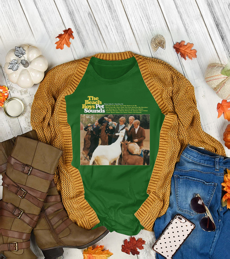 The Beach Boys Pet Sounds Album Cover with Song List and Band Members with Animals T-Shirt