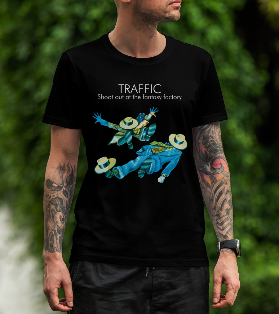 Traffic Shoot Out At The Fantasy Factory Psychedelic Figures Floating With Hats And Suits T-Shirt