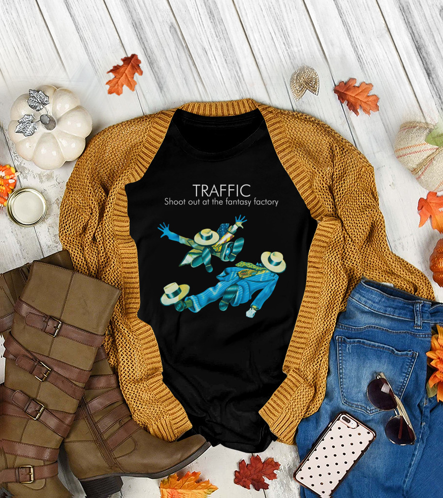 Traffic Shoot Out At The Fantasy Factory Psychedelic Figures Floating With Hats And Suits T-Shirt