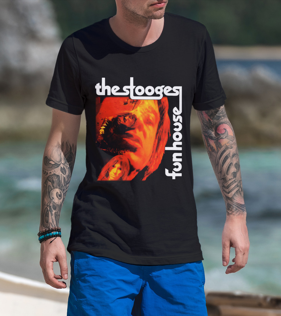 The Stooges Fun House 1970 Album Cover Art With Band Faces In Red And Orange T-Shirt