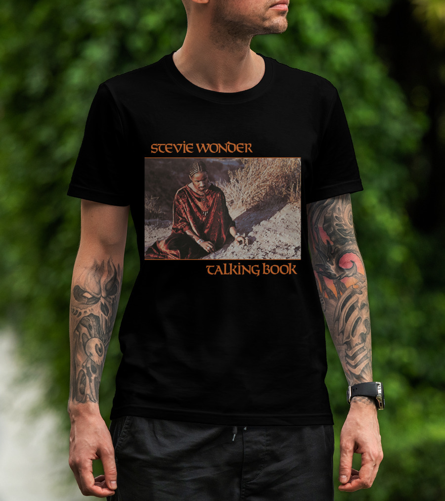 Stevie Wonder Sitting In Sand Talking Book Cover T-Shirt