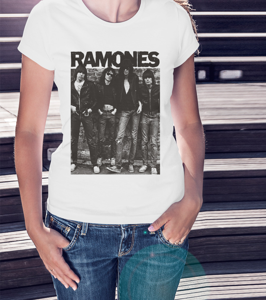 Ramones Black And White Band Photo Iconic Punk Rock Group T-Shirt