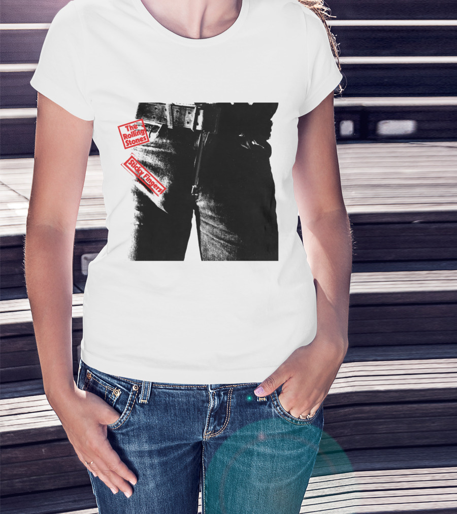 The Rolling Stones Sticky Fingers 1971 Iconic Black And White Jean Zipper T-Shirt