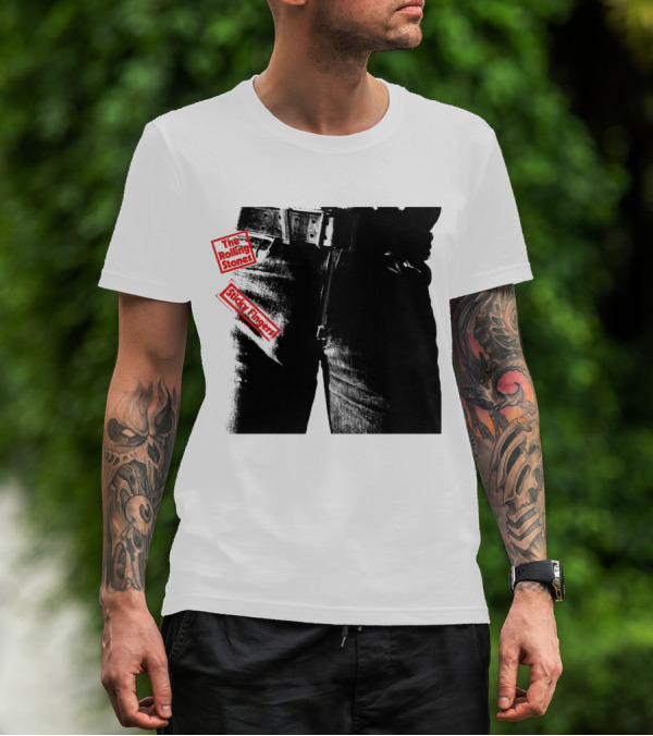 The Rolling Stones Sticky Fingers 1971 Iconic Black And White Jean Zipper T-Shirt