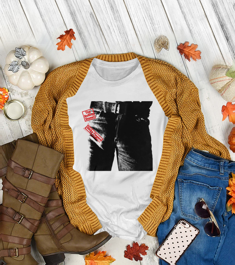 The Rolling Stones Sticky Fingers 1971 Iconic Black And White Jean Zipper T-Shirt