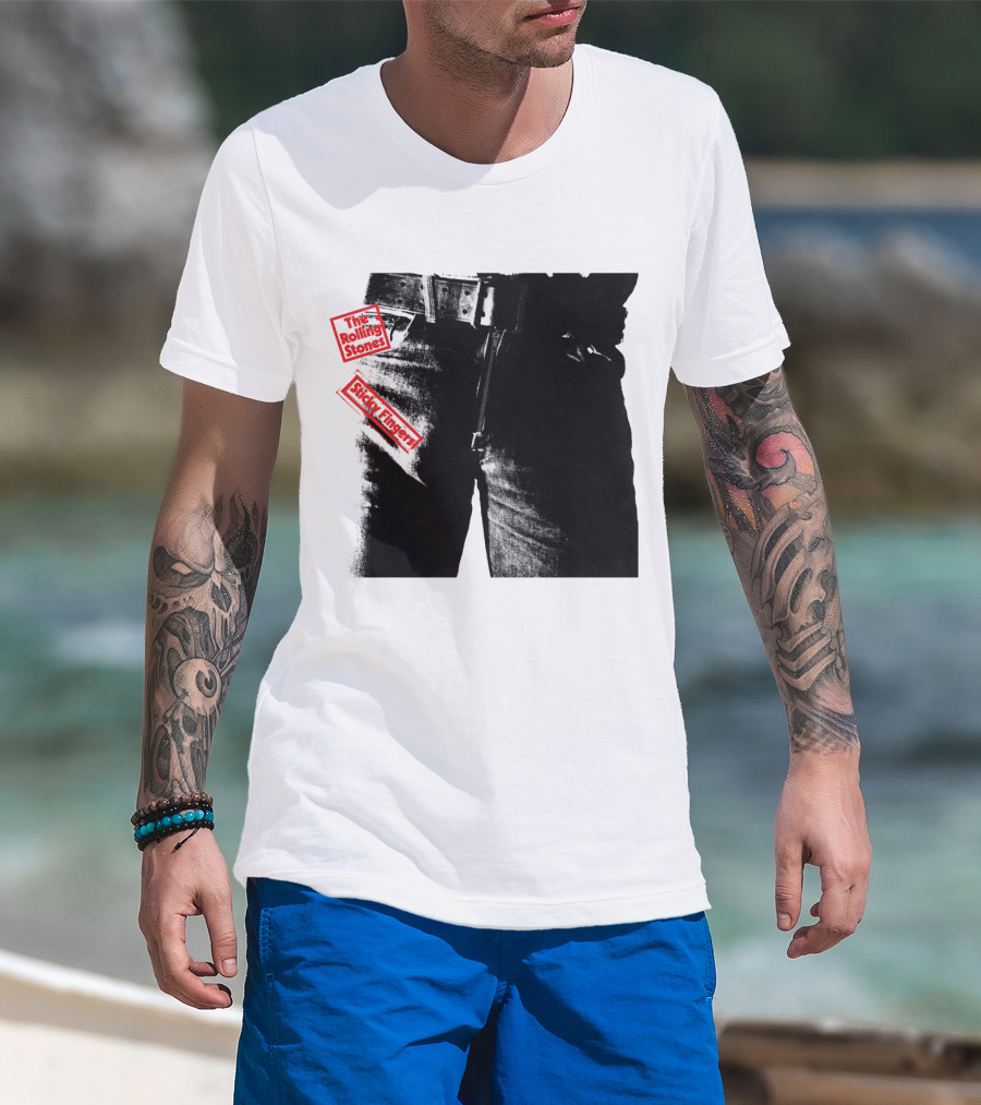 The Rolling Stones Sticky Fingers 1971 Iconic Black And White Jean Zipper T-Shirt