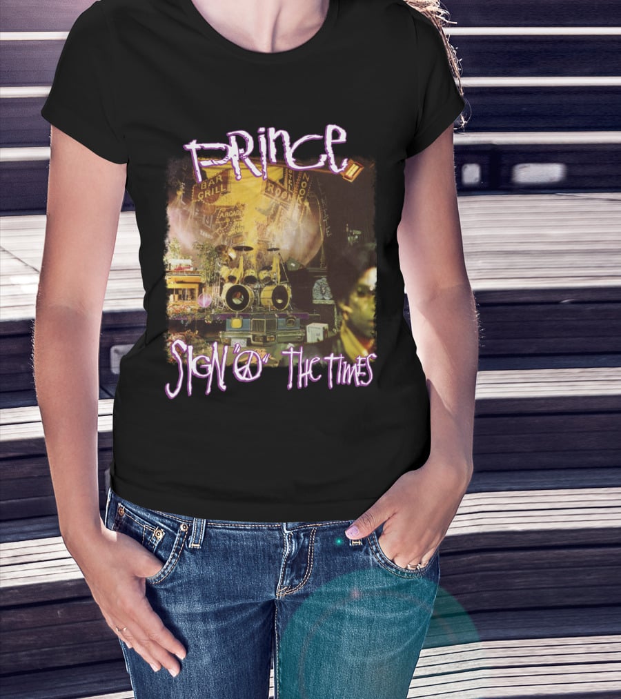 Prince Sign O The Times Album Cover Art With Musical Instruments And Stage Visuals T-Shirt