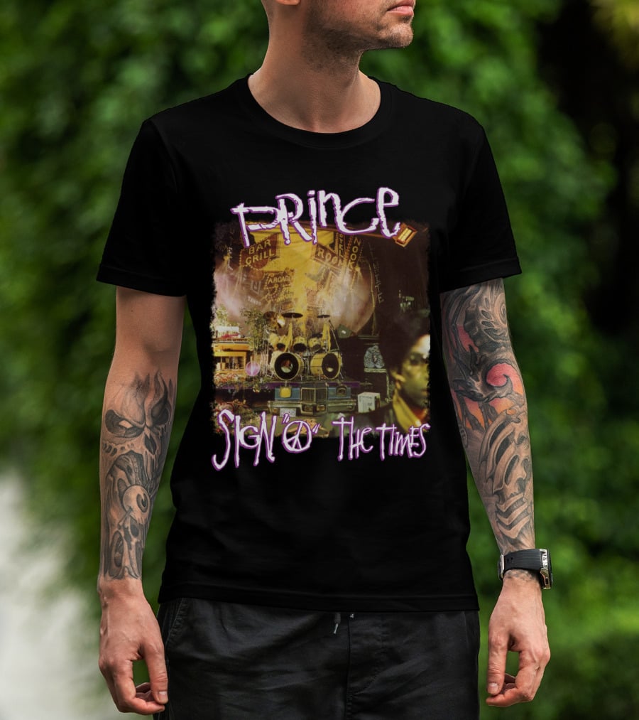 Prince Sign O The Times Album Cover Art With Musical Instruments And Stage Visuals T-Shirt