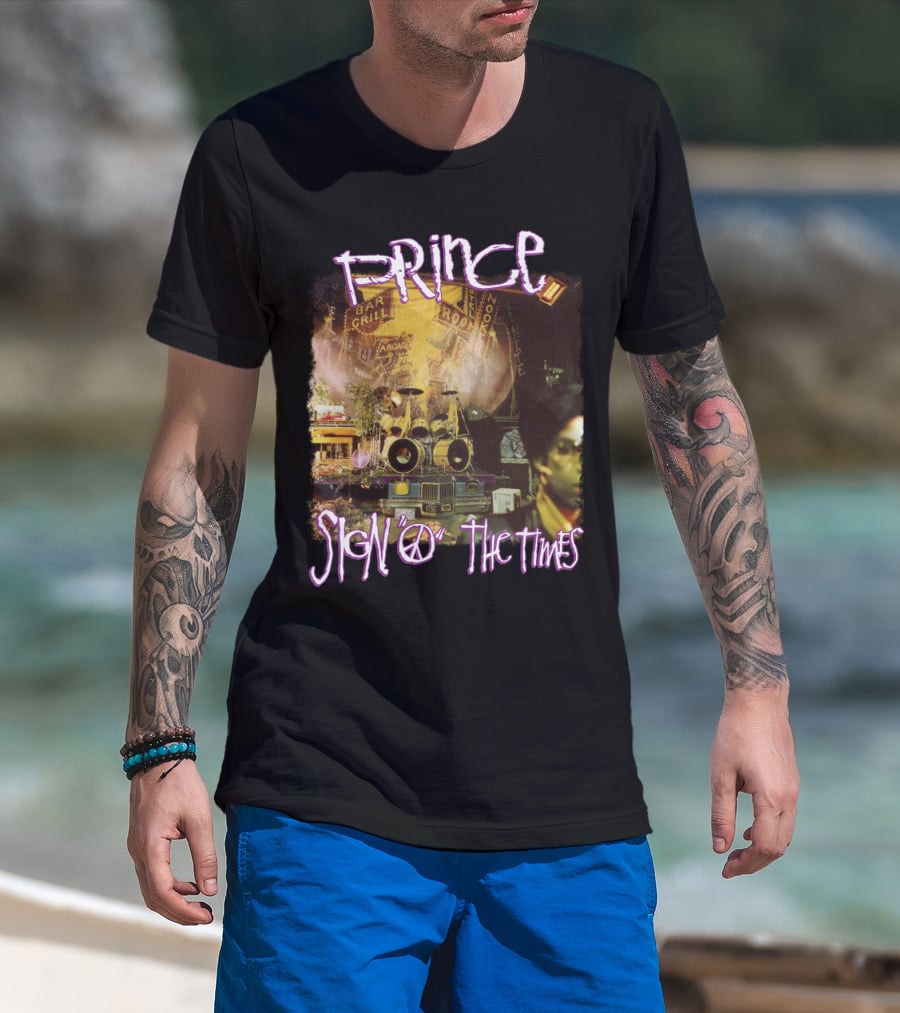 Prince Sign O The Times Album Cover Art With Musical Instruments And Stage Visuals T-Shirt