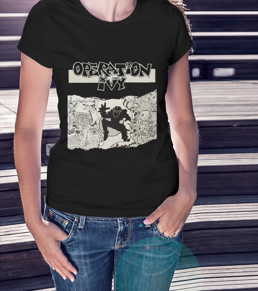 Operation Ivy Energy Album Cover Black And White Silhouetted Figure And Doodle Art T-Shirt